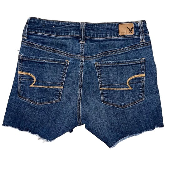 American Eagle Distressed Womens Shorts 4 Super Stretch Raw Hem Medium Wash - Picture 4 of 7